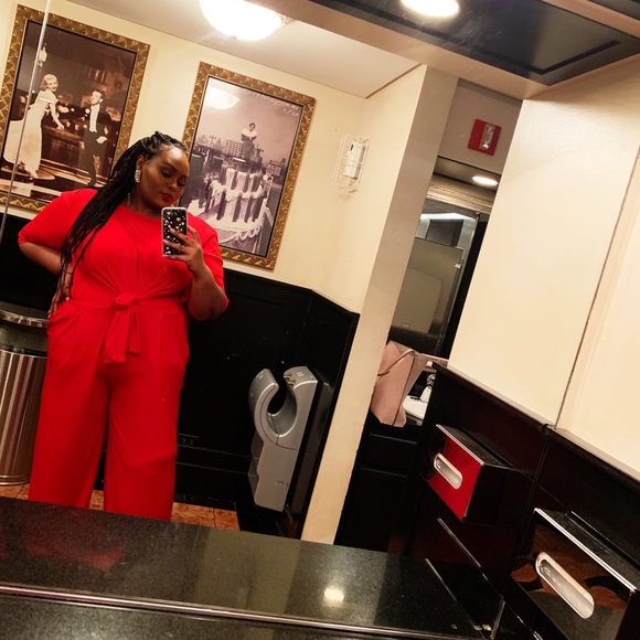 ELOQUII Plus Size Red Tie Front Jumpsuit - Picture 2 of 7